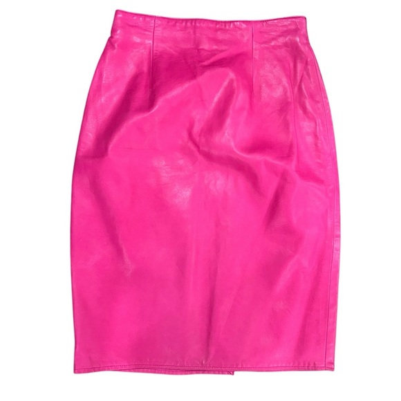 Vintage VAKKO Barbie hot Pink high waisted leather pencil Skirt Size 6 - Picture 2 of 10